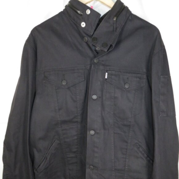 Levis Commuter Trucker Messenger Jacket Black Zip Out Hood Back Pockets Mens XL - Picture 1 of 16